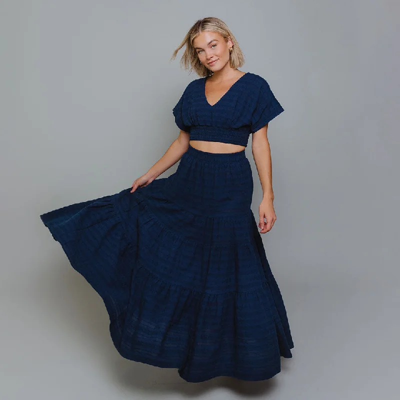 Versatile Wear Floral maxi skirt Maxi Skirt, Navy