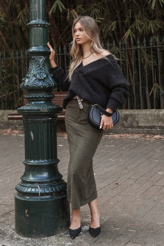Relaxed Dresses Fishtail skirt Myra Corduroy Midi Skirt - Olive