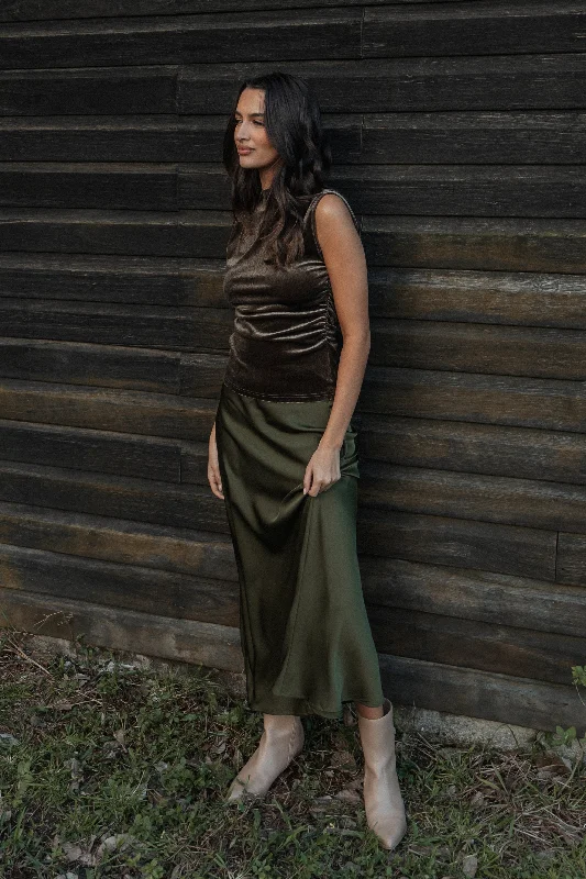 Fashion Comfort Leather skirt Nellie Satin Midi Skirt - Olive