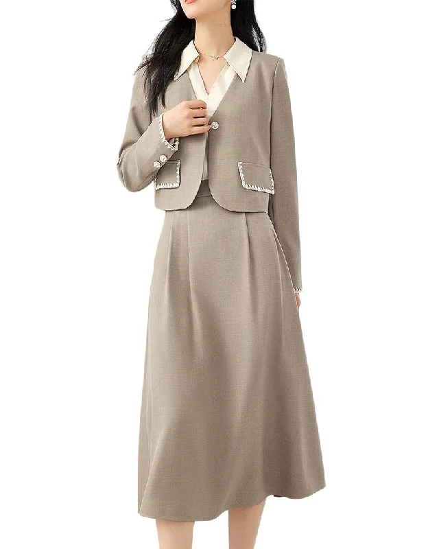 Comfortable Dresses Flared cotton skirt OUNIXUE 2pc Blazer & Skirt Set