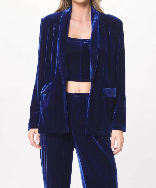 Effortless Outfits Classic military jacket Oversized Velvet Blazer In Blue