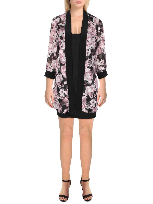 Comfy Chic Wear Elegant wool coat Petites Womens Chiffon Floral Duster Blazer