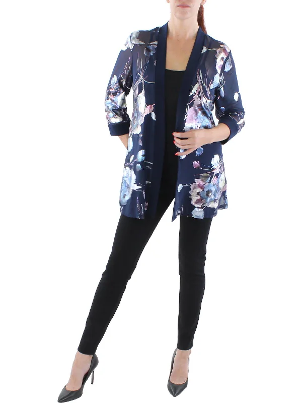 Versatile Casuals Workwear quilted jacket Petites Womens Mesh Foiled Open-Front Blazer Versatile Casuals Workwear quilted jacket Petites Womens Mesh Foiled Open-Front Blazer