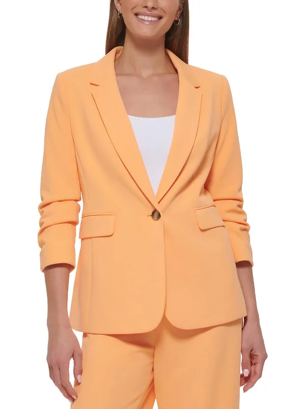 Relaxed Fashion Short jacket Petites Womens Ruched Crepe One-Button Blazer