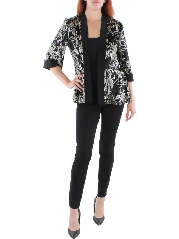 Cozy Footwear Flannel lined jacket Petites Womens Velvet Metallic Open-Front Blazer