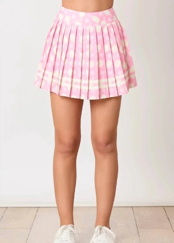 Sporty Elegance Printed pencil skirt Pickle Ball Printed Pleated Skirt In Pink