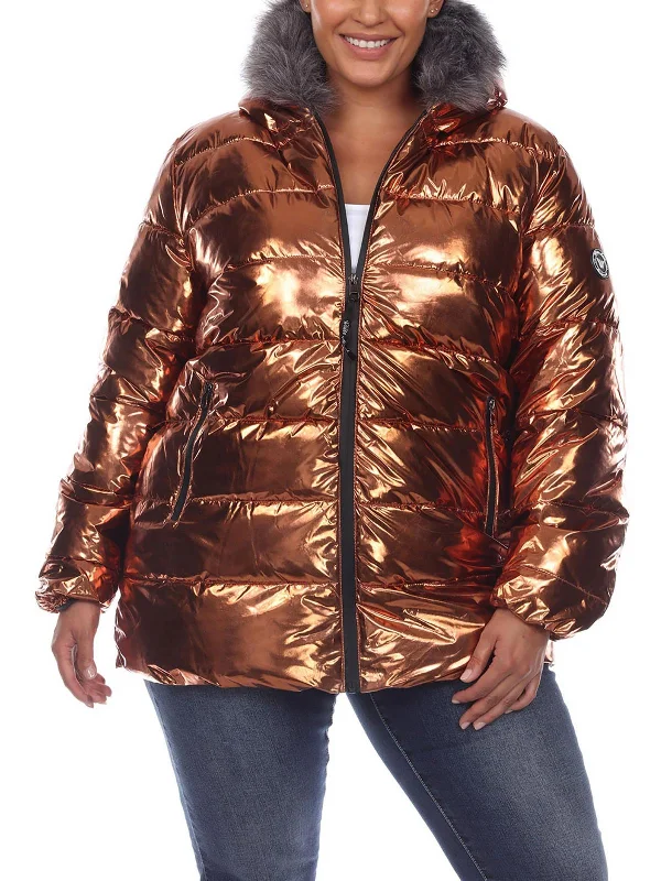 Soft Looks Elegant trench jacket Plus Womens Faux Fur Cold Weather Puffer Jacket