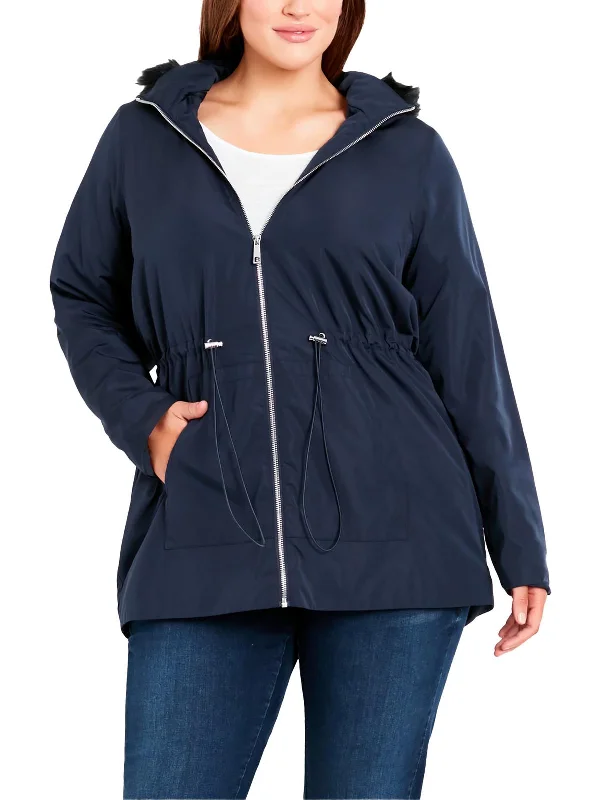 Breathable Style Thermal jacket Plus Womens Faux Fur Trim Lightweight Anorak Jacket