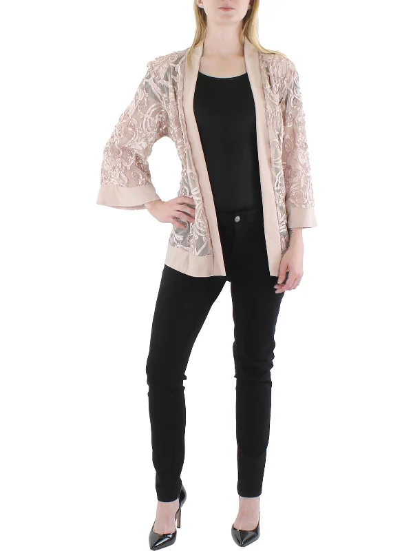 Comfortable Fashion Looks Faux fur-lined jacket Plus Womens Mesh Soutache Duster Blazer