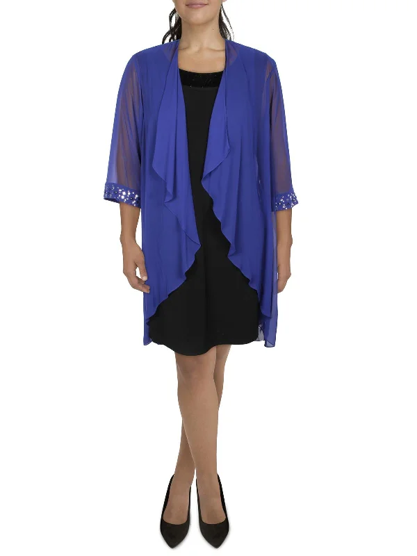 Soft Textures Buttoned-up blazer jacket Plus Womens Sheer Drapey Duster Blazer