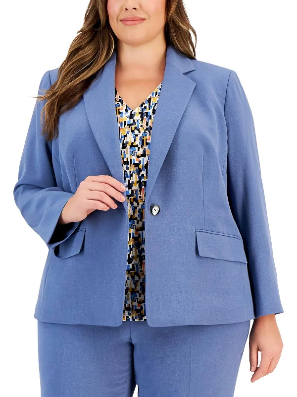 Soft Wear Warm wool jacket Plus Womens Solid Crepe One-Button Blazer