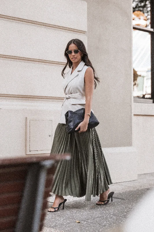 Cozy Fitting Straight skirt Polina Pleated Maxi Skirt - Olive