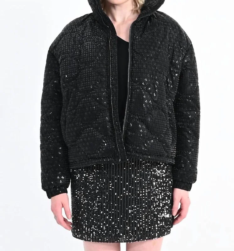 Comfy Pants Workwear jacket Puffer Down Jacket With Houndstooth Pattern In Black  Metallic