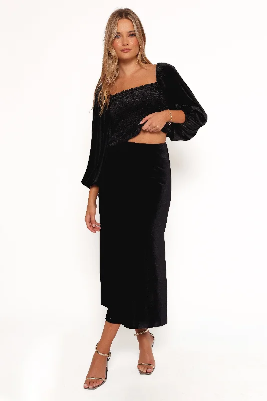 Warm Layers Slouchy skirt Raelynn Velvet Midi Skirt - Black