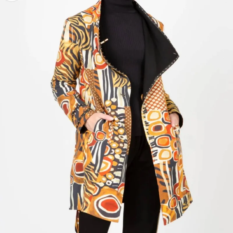 Simple Elegance Cropped bomber jacket Reversible Abstract Animal Mix Car Coat In Multi