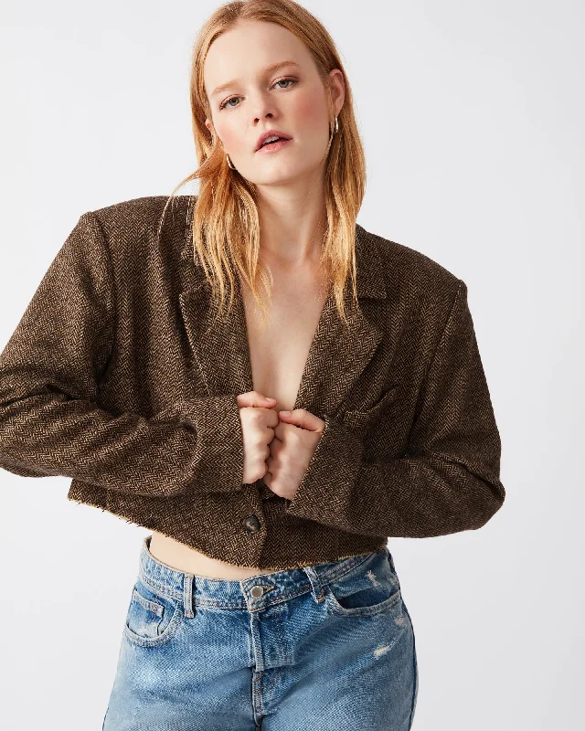 Versatile Wear Textured jacket Rupi Cropped Blazer Brown