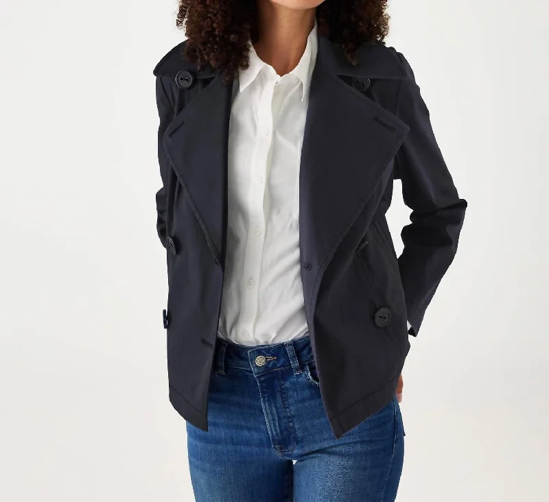 Casual Elegance Tweed blazer jacket Sailor Peacoat In Navy