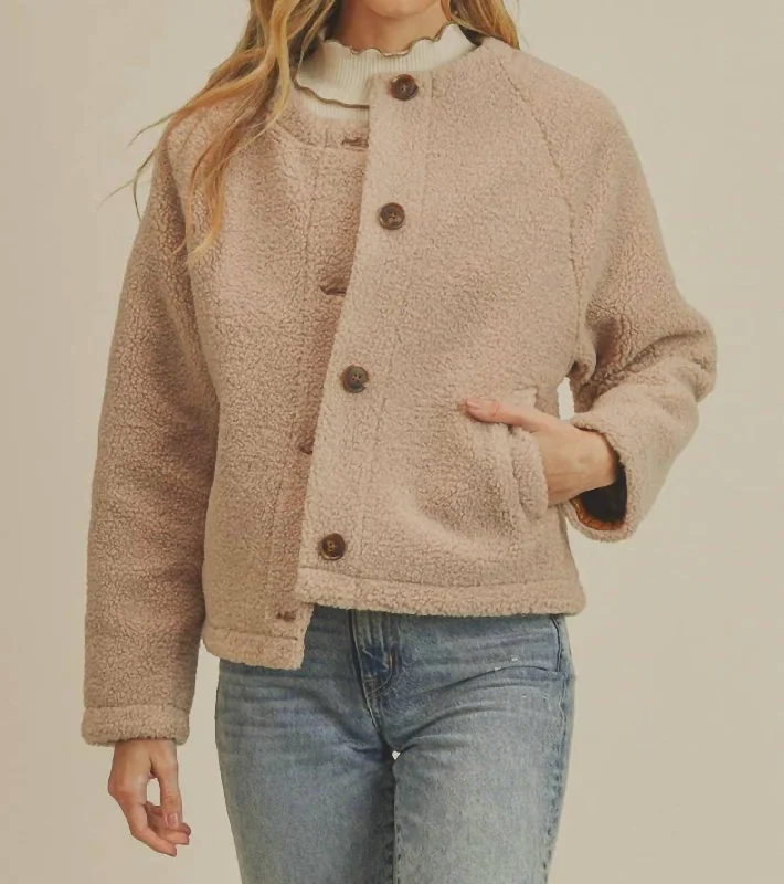 Cozy Vibes Casual jacket Sherpa Button Down Jacket In Beige