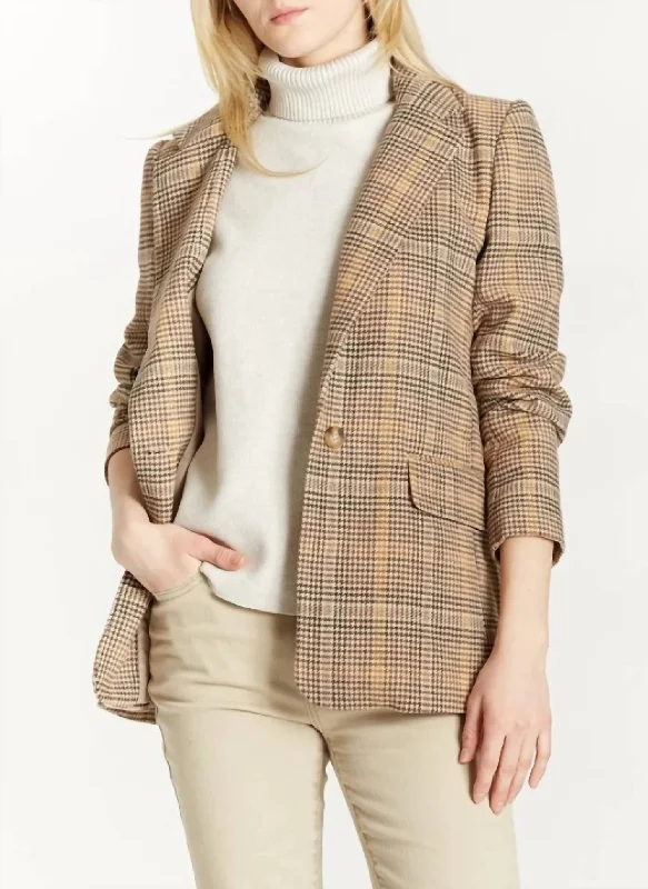 Chic Relaxation Slim-fit bomber jacket Slim Boyfriend Blazer In Brown/beige Multi