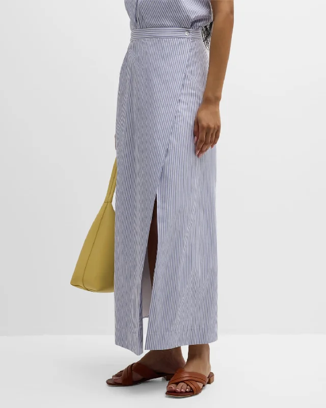 Cozy Footwear Side-zip skirt Slit-Hem Striped Cotton Maxi Skirt