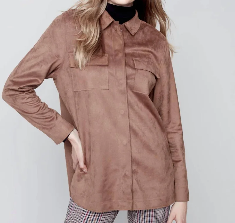Soft Layers Blazer coat jacket Solid Shirt Jacket In Truffle