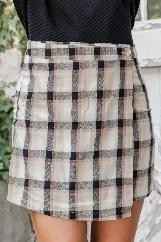 Versatile Wear Casual pleated midi skirt Something Just Like This Tan Plaid Skort FINAL SALE Versatile Wear Casual pleated midi skirt Something Just Like This Tan Plaid Skort FINAL SALE