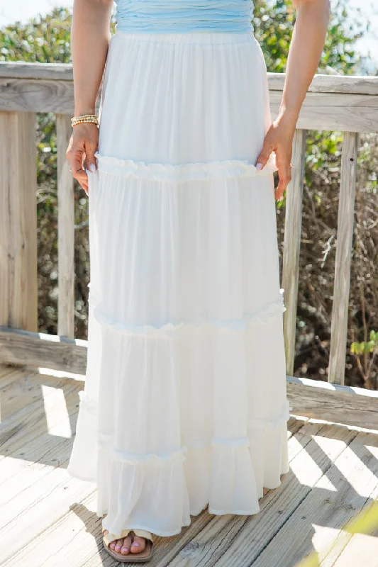 Light Dressing Wool blend skirt Stick It Out Ivory Ruffle Seam Maxi Skirt