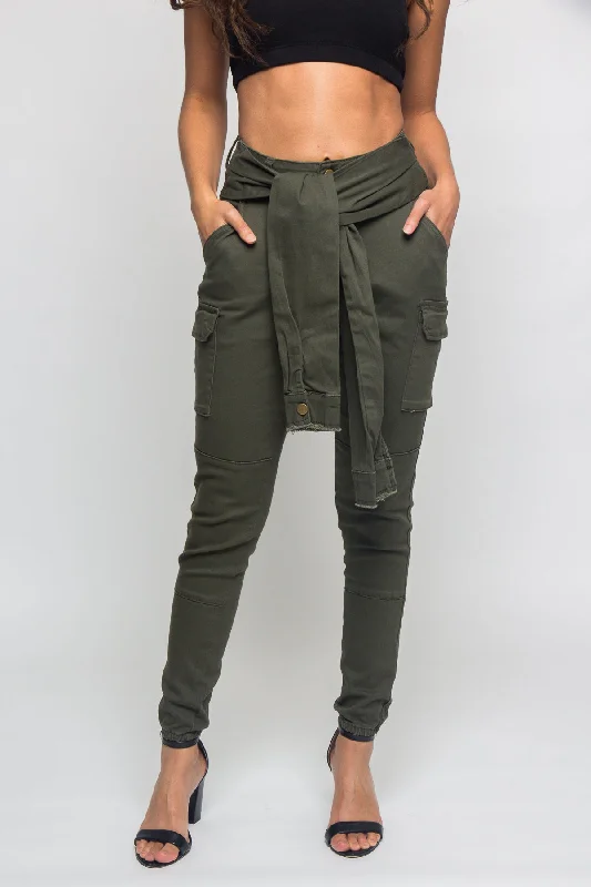 Relaxed Chic Lightweight fitness top Tied Sleeve Illusion Cargo Jogger Pants