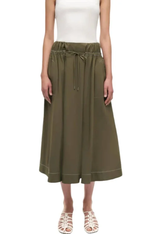 Cozy Outfit Pleated maxi skirt Tona Midi Skirt In Army Green