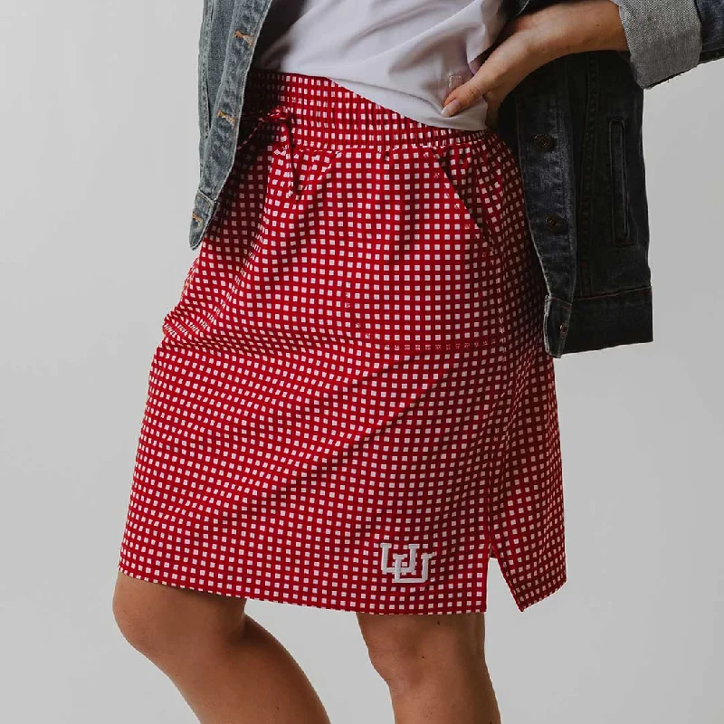 Light Comfort Button-up pleated skirt Utah Away Skirt, Red Gingham