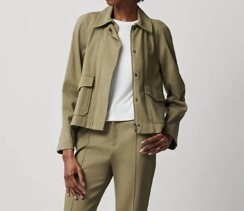 Lounge Wear Winter-ready puffer Washed Cotton Twill Swing Jacket In Oil Green