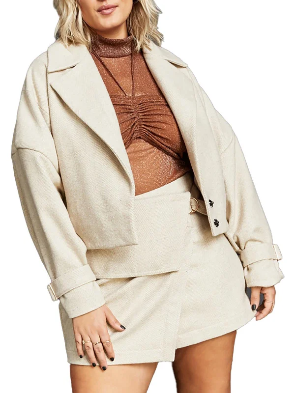 Soft Feel Casual zip jacket Womens Buckle Cropped One-Button Blazer