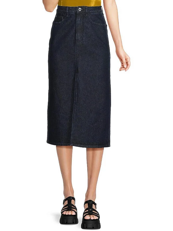 Cozy Layers Plaid wool skirt Womens Denim High Rise Midi Skirt