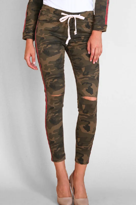 Versatile Outfits Quick-dry sportswear Women's Destroyed Side Striped Band Joggers