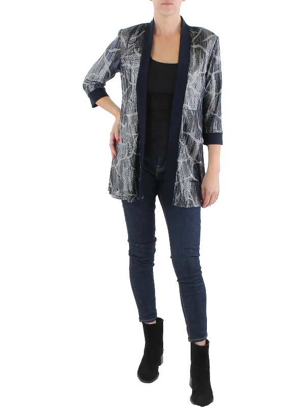 Simple Chic Classic cotton jacket Womens Knit Metallic Duster Blazer