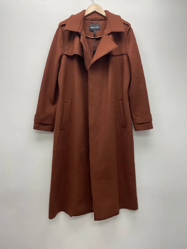 Casual Fit Wear Denim vest jacket Women's Raw Edged Wool Belted Long Trench Coat In Pecan
