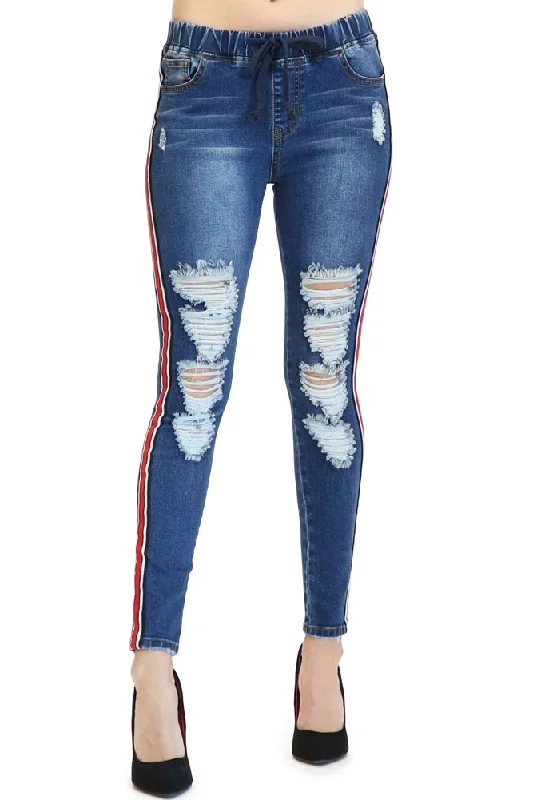 Casual Comfort Sweat-wicking shirt Women's Ripped Denim Jogger with Stripe