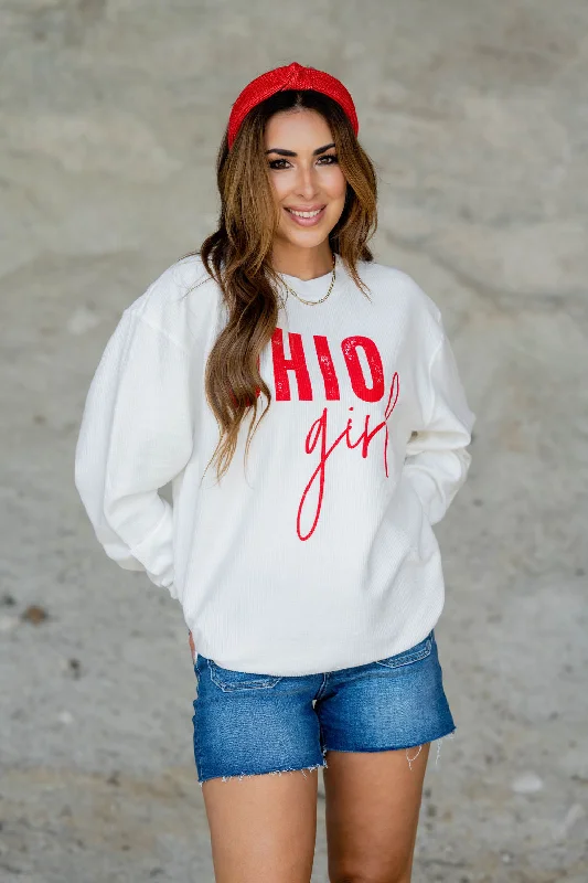Comfortable Tops Chunky Knit Pullover Bold Ohio Girl Ribbed Graphic Crewneck