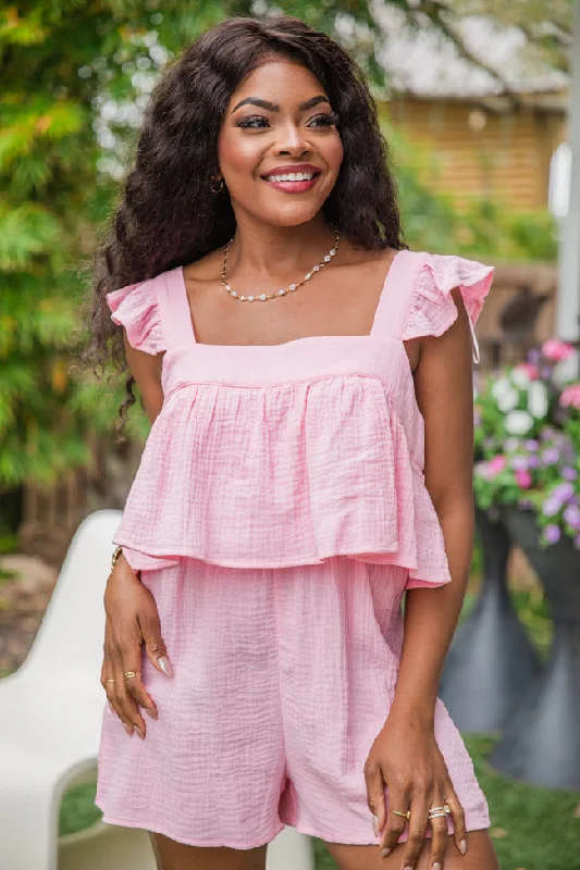 Effortless Comfort Square neck bodysuit Completely In Tune Pink Square Neck Romper