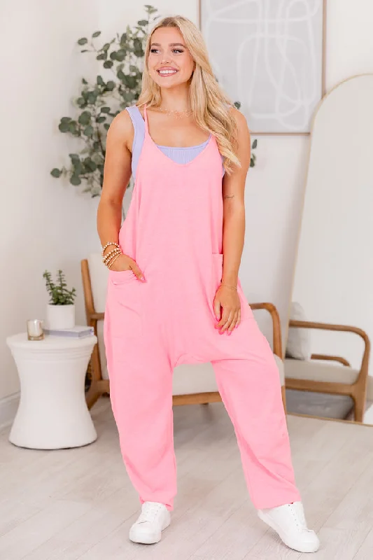 Fashionable Ease Denim bodysuit Day In The Life Neon Pink Jumpsuit