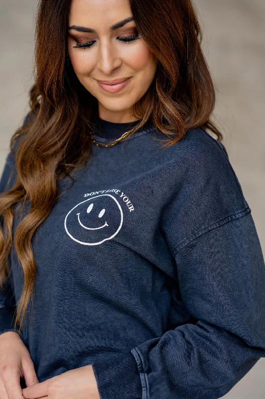 Relaxed Fashion Wide Sleeve Pullover Don't Lose Your Smile Graphic Crewneck