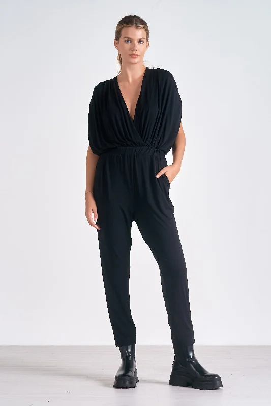 Warm Wear Full-body bodysuit Drape Front V-Neck Jumpsuit
