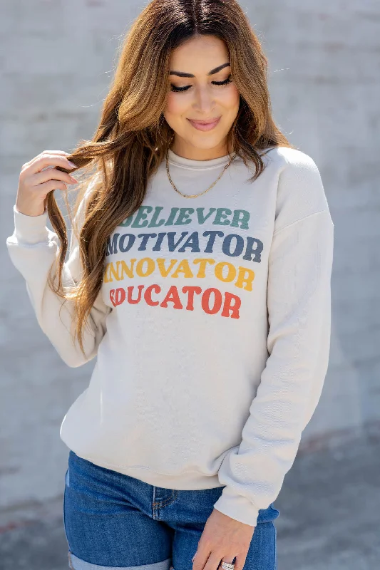 Easy Chic Striped Knit Pullover Educator Graphic Crewneck
