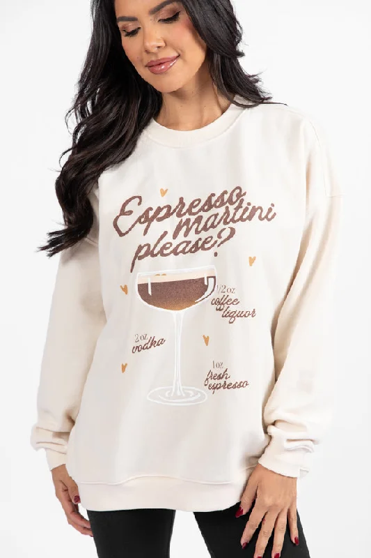 Cozy Knits Soft fabric Espresso Martini Please Cream Oversized Graphic Sweatshirt