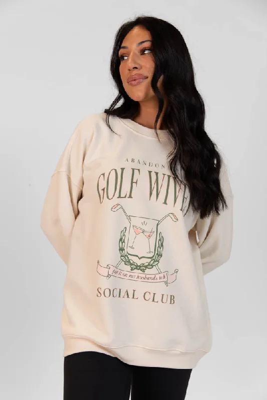 Trendy Dresses Understated Golf Wives Cream Oversized Graphic Sweatshirt