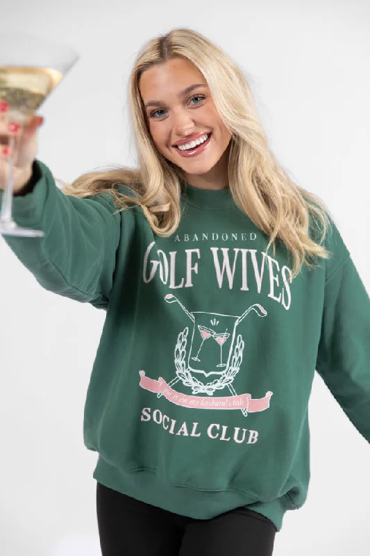 Elegant Fit Neutral tones Golf Wives Pine Needle Green Graphic Sweatshirt