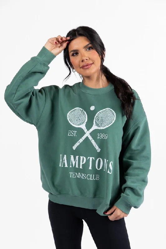 Classic Comfort Ribbed texture Hamptons Tennis Club Pine Needle Green Graphic Sweatshirt Classic Comfort Ribbed texture Hamptons Tennis Club Pine Needle Green Graphic Sweatshirt