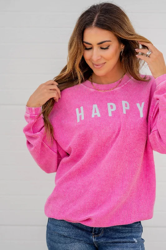 Soft Touch Neutral-toneHappy Ribbed Graphic Crewneck
