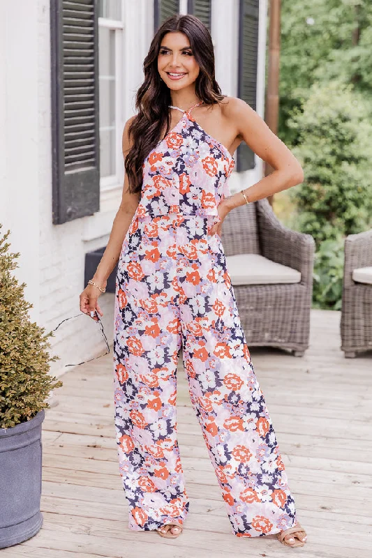 Soft Wear Bodycon bodysuit Know No Limits Navy Floral Halter Jumpsuit FINAL SALE