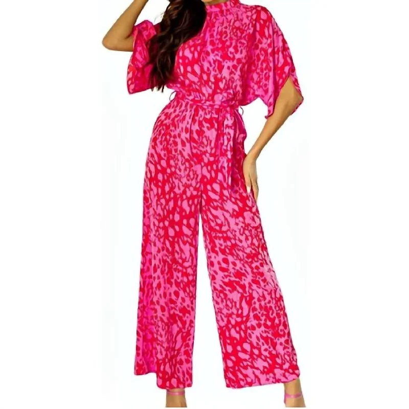 Warm Layers Low-cut bodysuit Leopard Jumpsuit In Pink
